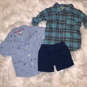 2 Button down baby boy tops and a pair shorts